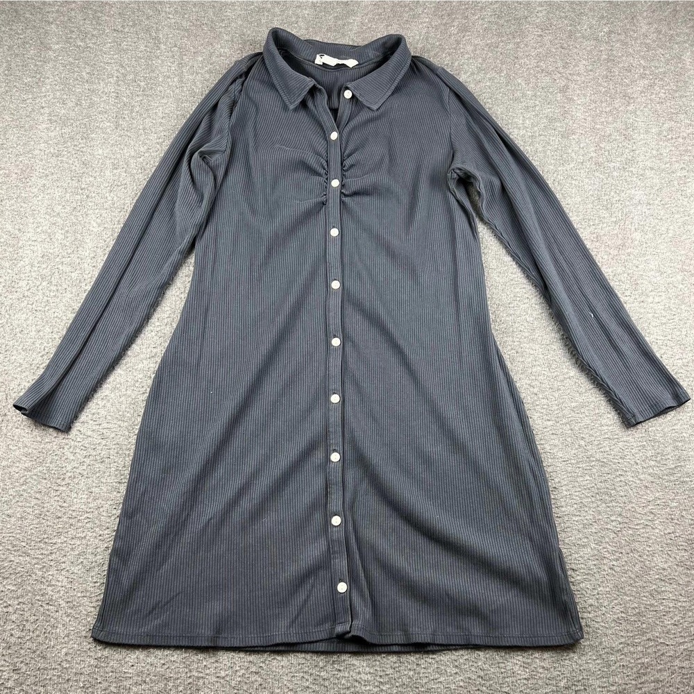 American Eagle Women's XL Ribbed Button Down Long Sleeve Mini Dress Dark Gray